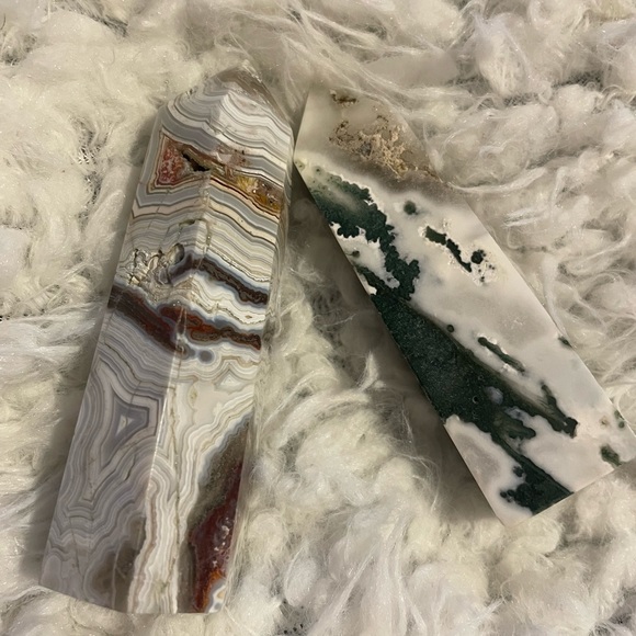 Moss agate and Mexican agate single point towers - Picture 4 of 4